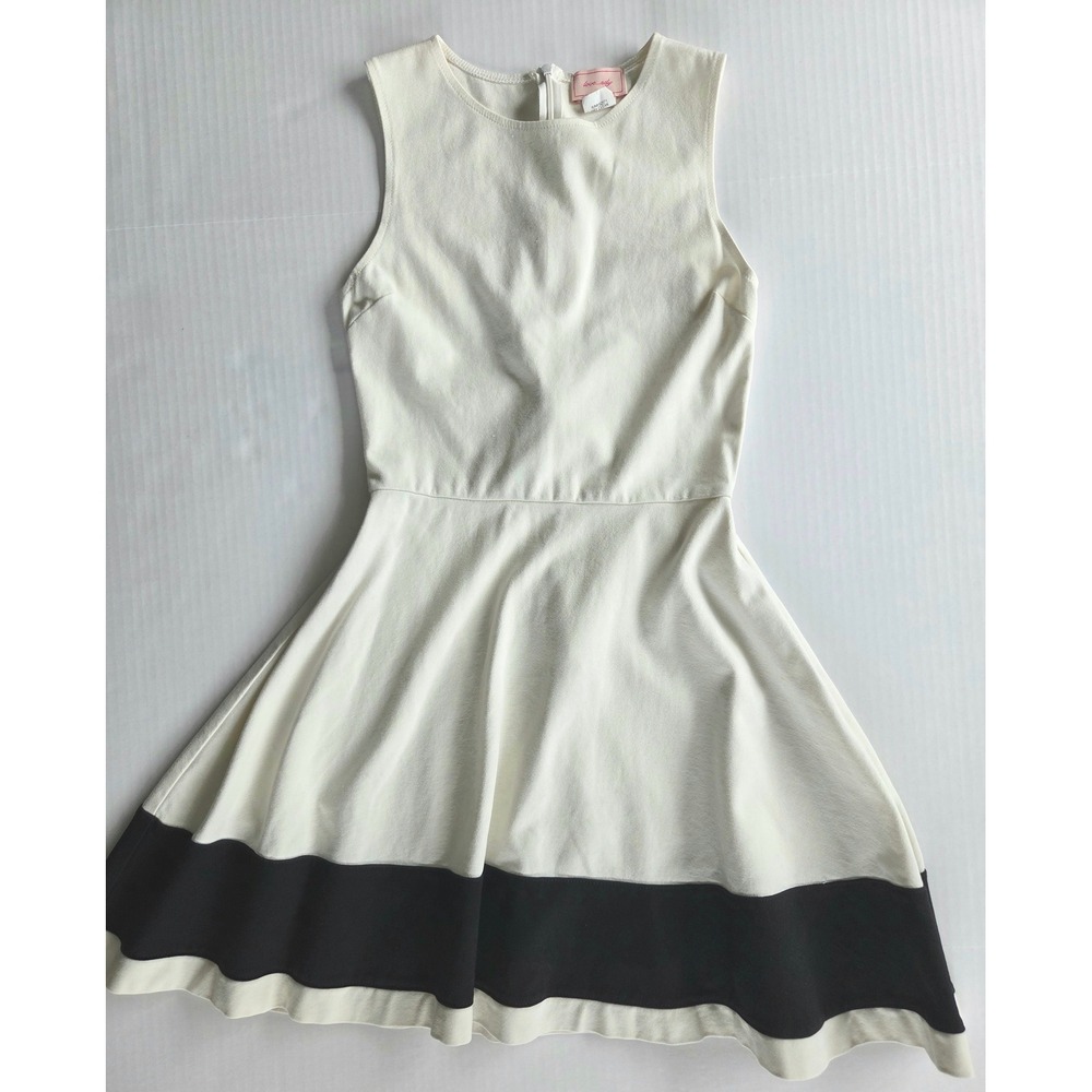 Love Ady Womens Cream Black Colorblock Fit Flare Skater Dress Small W0-5202